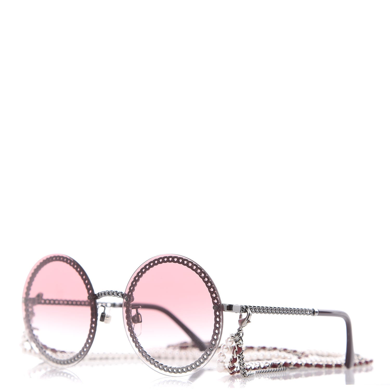 Chanel Round Removable Triple Hanging Chain Sunglasses 4245 Pink Silver 1 of 8