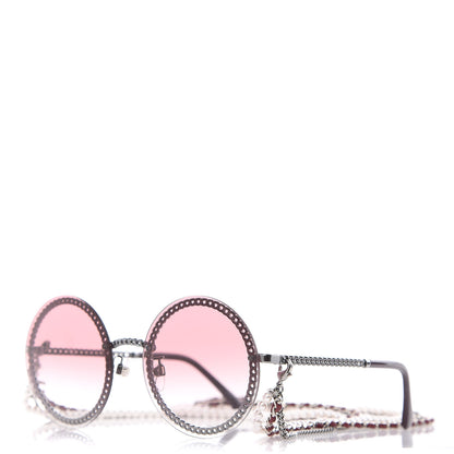 Chanel Round Removable Triple Hanging Chain Sunglasses 4245 Pink Silver 1 of 8