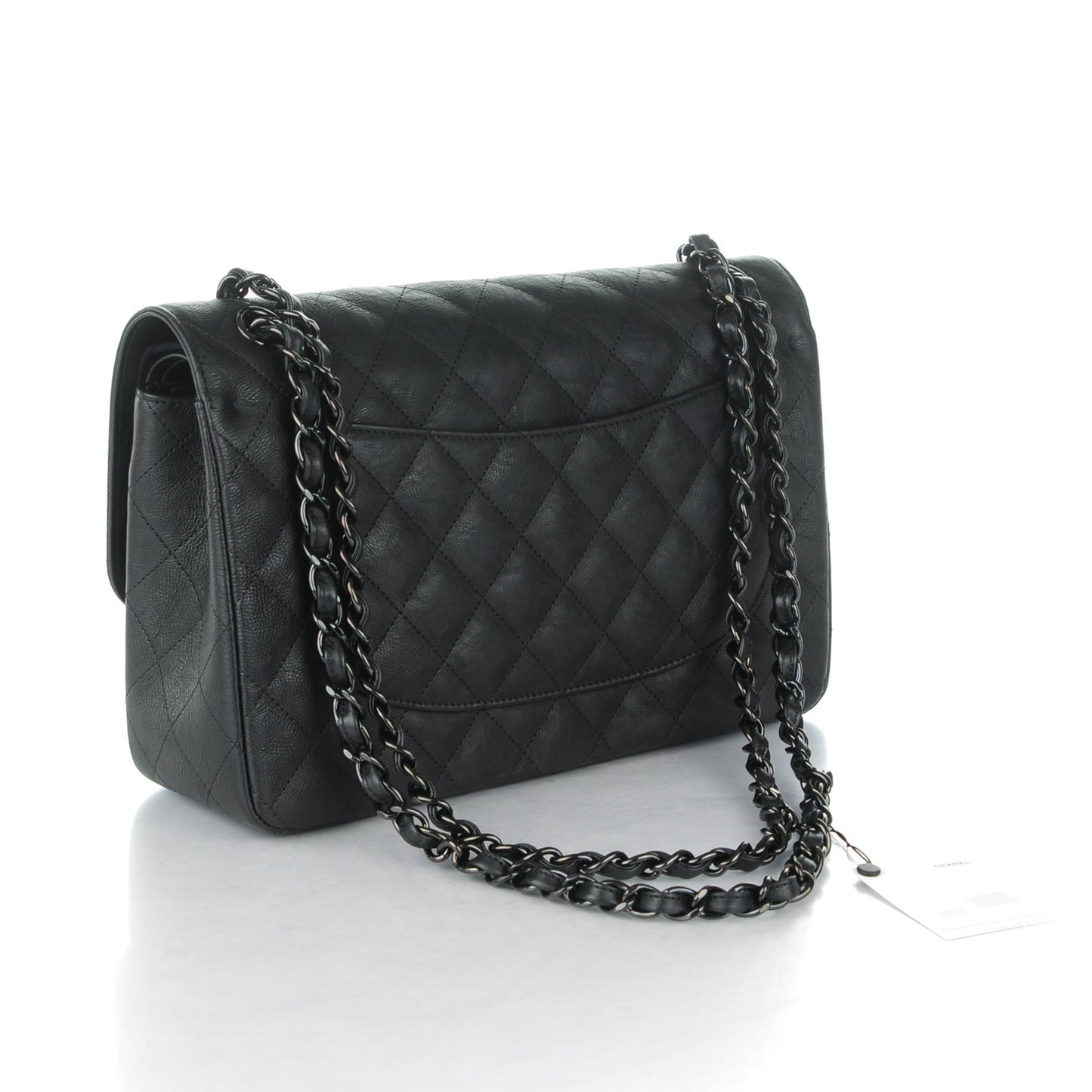 Crumpled Calfskin Quilted Jumbo Double Flap So Black