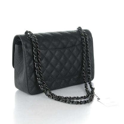 Chanel Crumpled Calfskin Quilted Jumbo Double Flap So Black 3 of 6