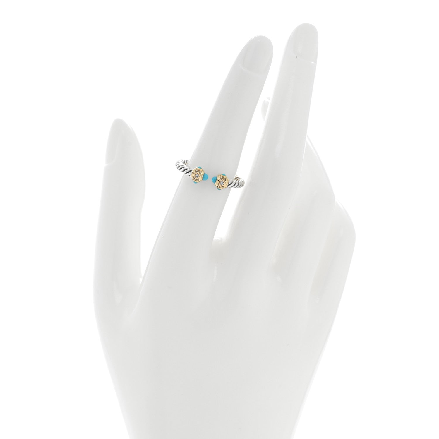 David Yurman Sterling Silver 14K Yellow Gold Diamond Turquoise Renaissance Ring 54 7 2 of 4