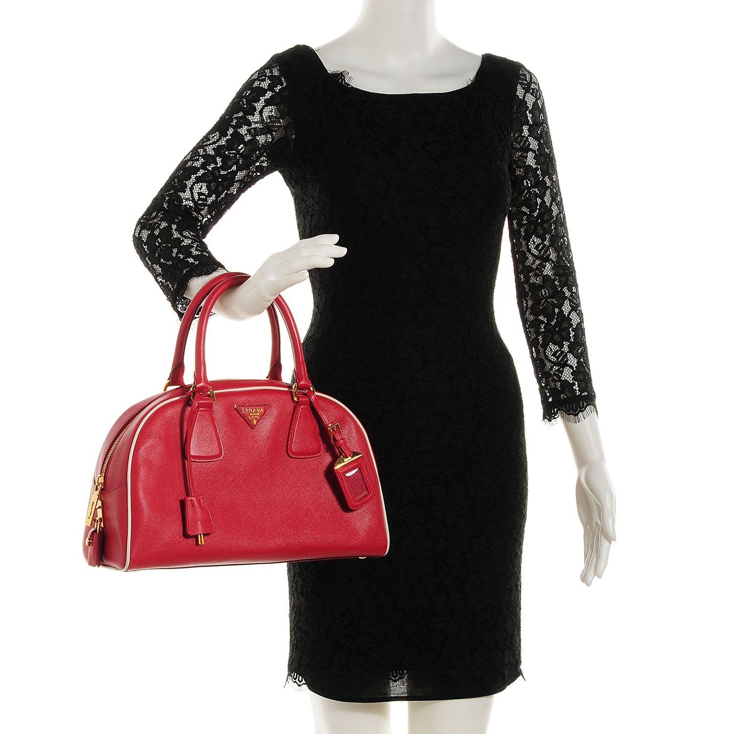 Prada Saffiano Lux Bowling Bag Fuoco Talco 2 of 10
