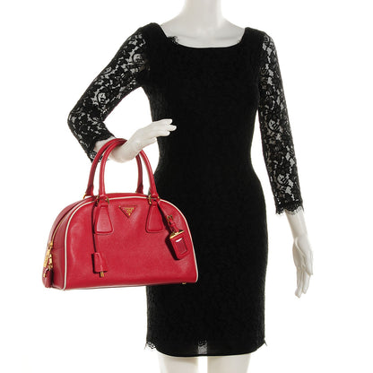 Prada Saffiano Lux Bowling Bag Fuoco Talco 2 of 10