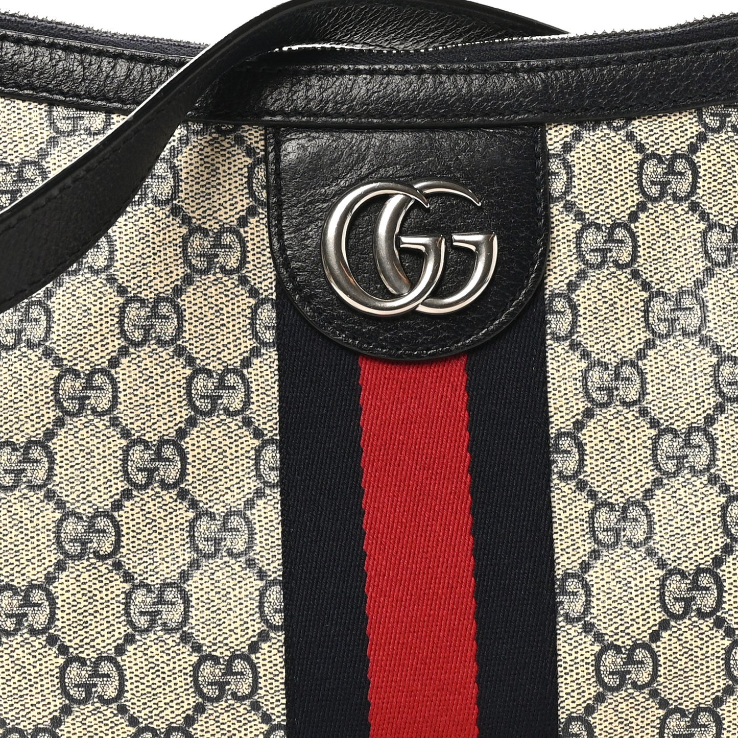 GG Supreme Monogram Textured Dollar Calfskin Web Small Ophidia Half Moon Hobo Beige Blue