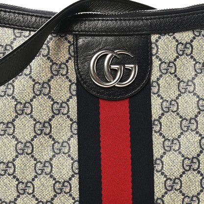 Gucci GG Supreme Monogram Textured Dollar Calfskin Web Small Ophidia Half Moon Hobo Beige Blue 8 of 10