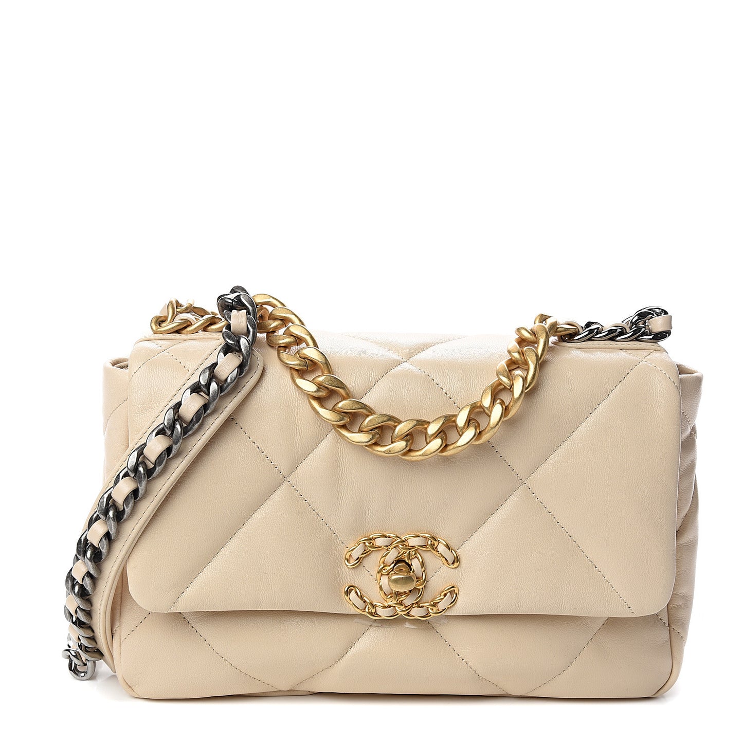 Goatskin Quilted Medium 19 Flap Beige