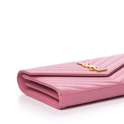 Saint Laurent Grain De Poudre Matelasse Chevron Monogram Chain Wallet Indian Pink 8 of 12