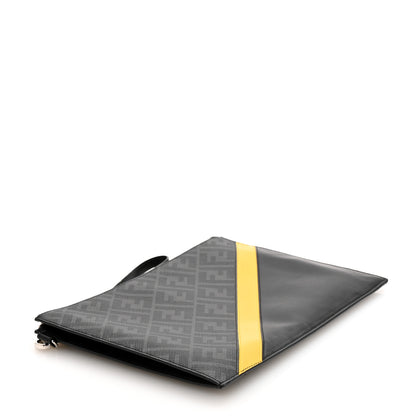 Fendi Glazed Fabric Vitello Liberty FF 1974 Diagonal Flat Clutch  Sunflower Black 4 of 10