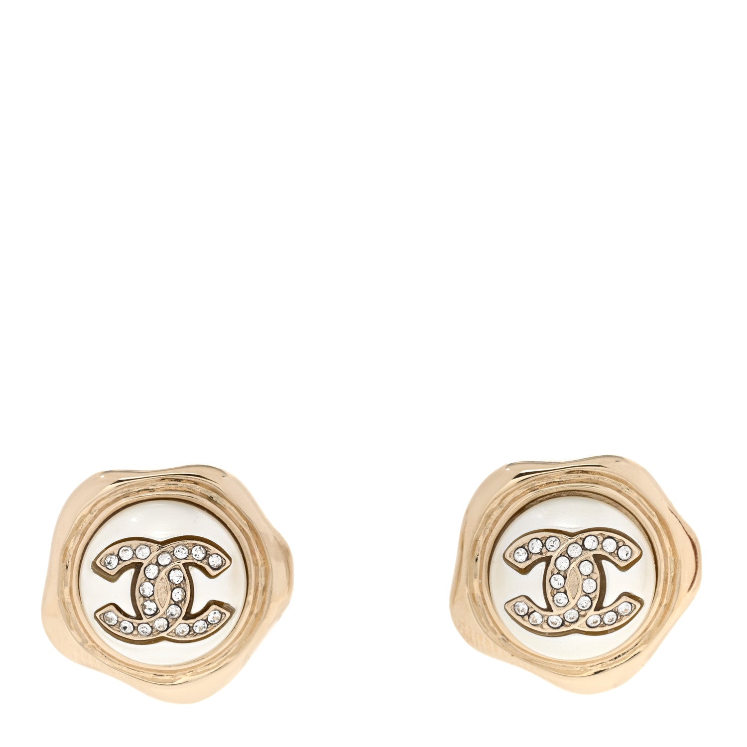Chanel Metal Resin Crystal CC Earrings Gold 1 of 5