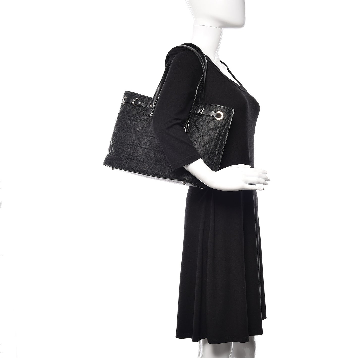 Coated Canvas Cannage Medium Panarea Tote Black