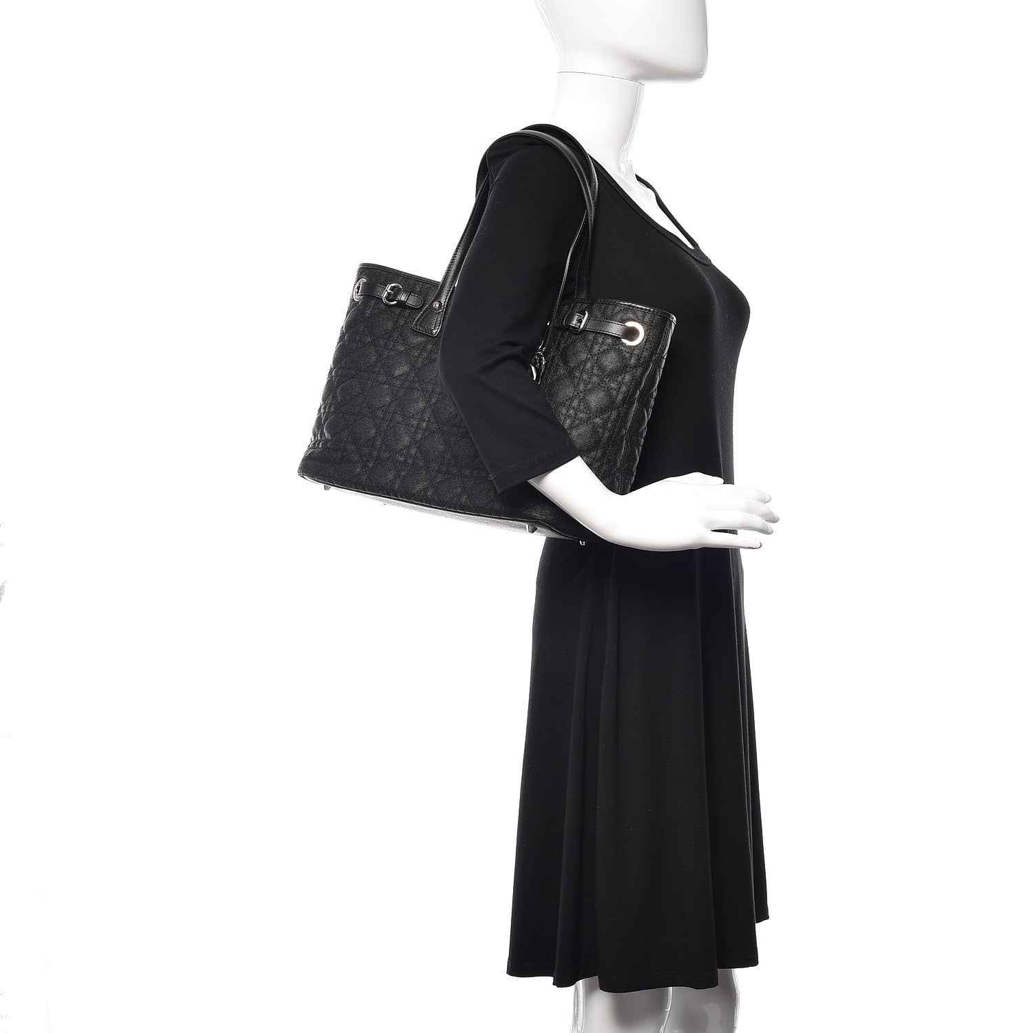 Christian Dior Coated Canvas Cannage Medium Panarea Tote Black 2 of 9