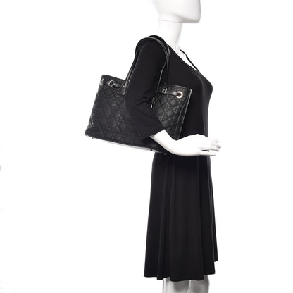 Christian Dior Coated Canvas Cannage Medium Panarea Tote Black 2 of 9