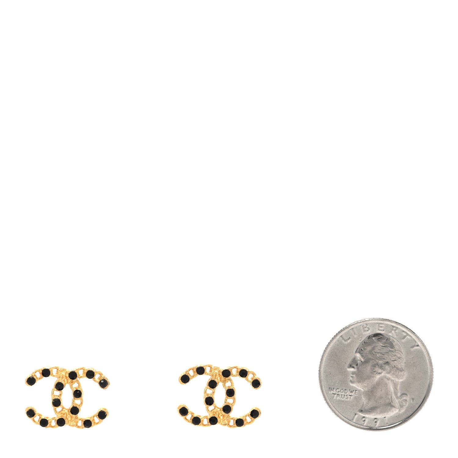 Chanel CC Stud Earrings Gold Black 2 of 4