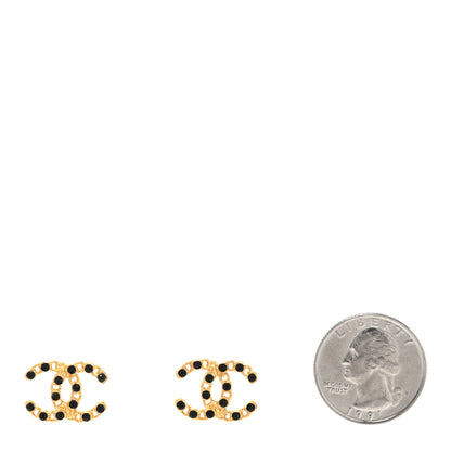 Chanel CC Stud Earrings Gold Black 2 of 4