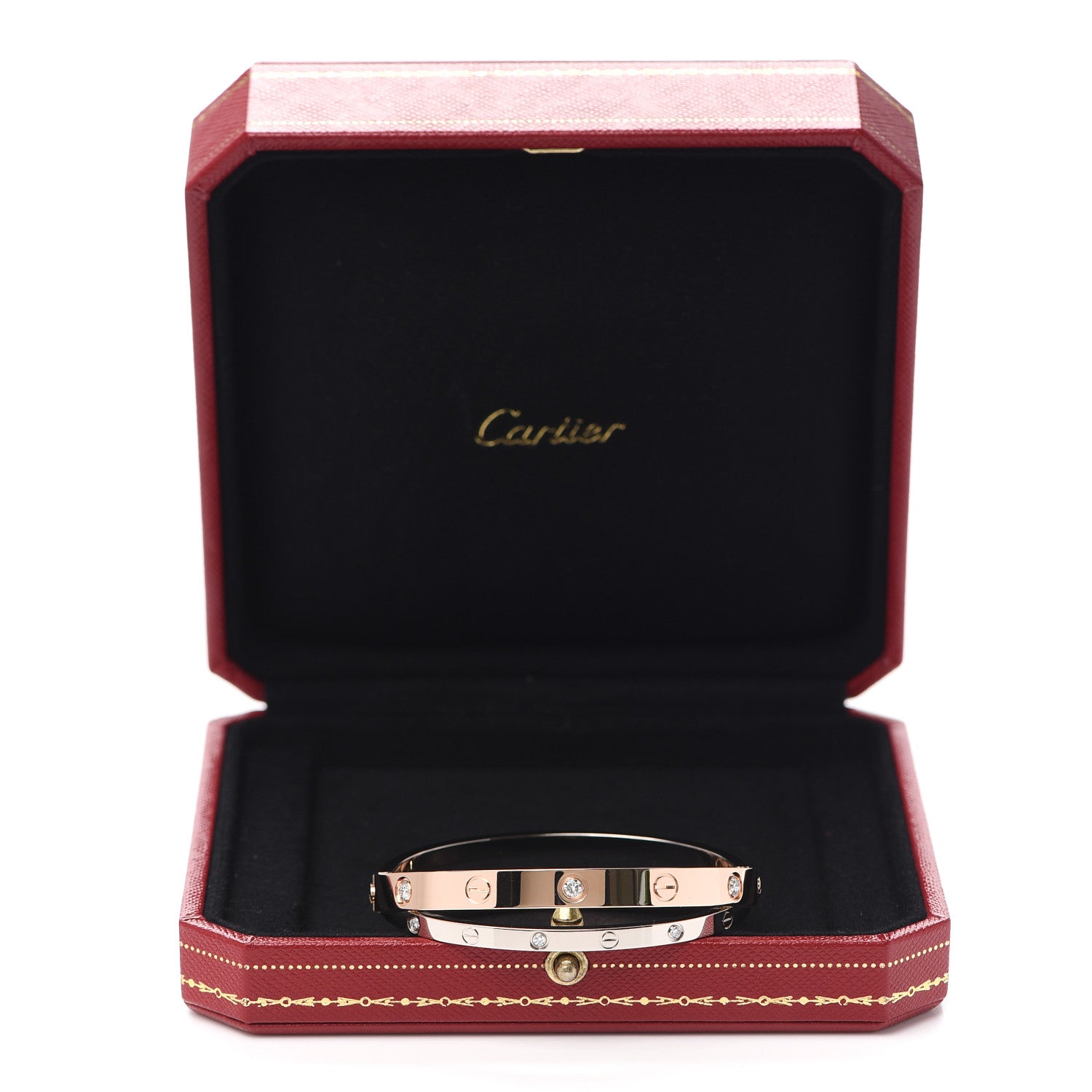 Cartier 18K Pink White Gold 12 Diamond Double LOVE Bracelet 16 5 of 5