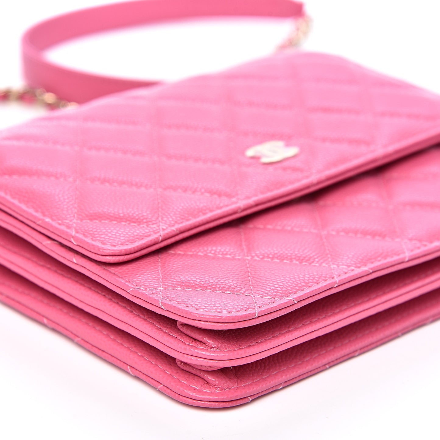 Caviar Quilted Square Wallet On Chain WOC Pink