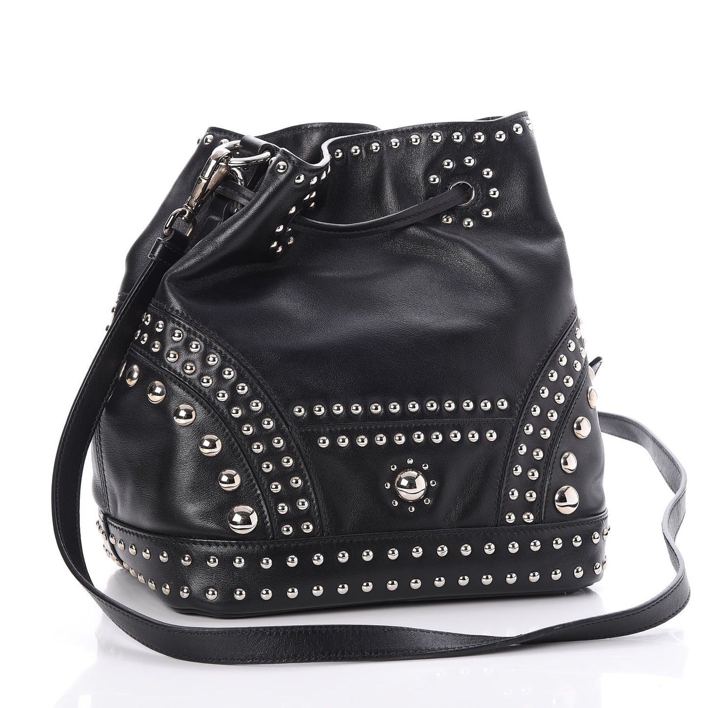 Soft Calf Studded Drawstring Bag Nero Black