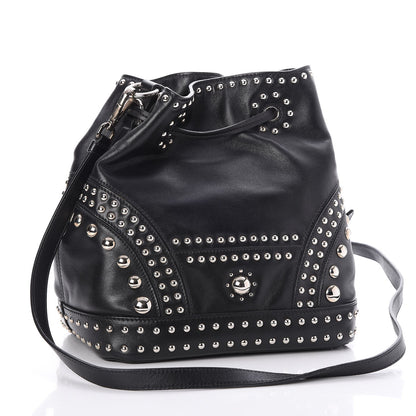 Prada Soft Calf Studded Drawstring Bag Nero Black 3 of 8