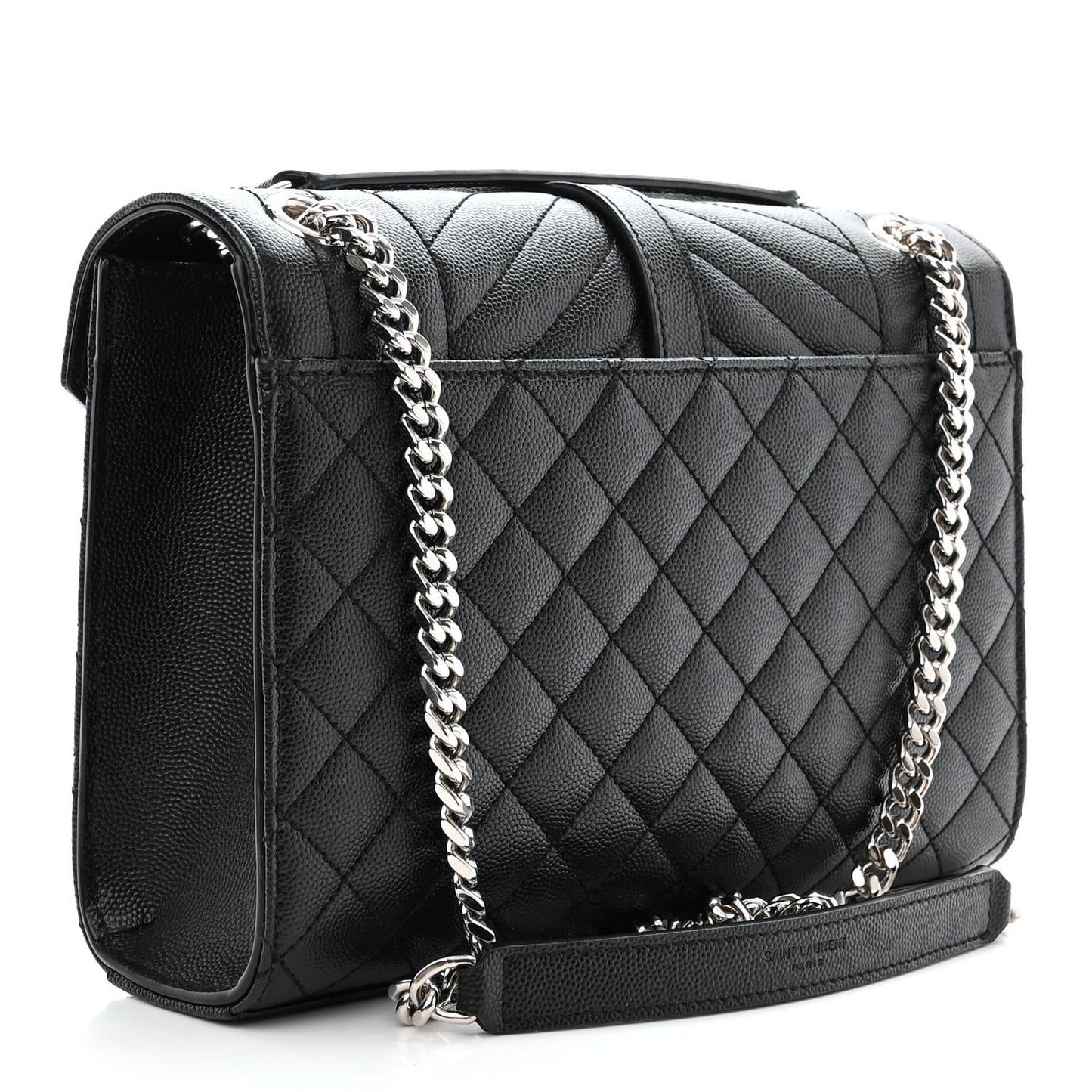 Grain De Poudre Textured Mixed Matelasse Triquilt Medium Monogram Satchel Black