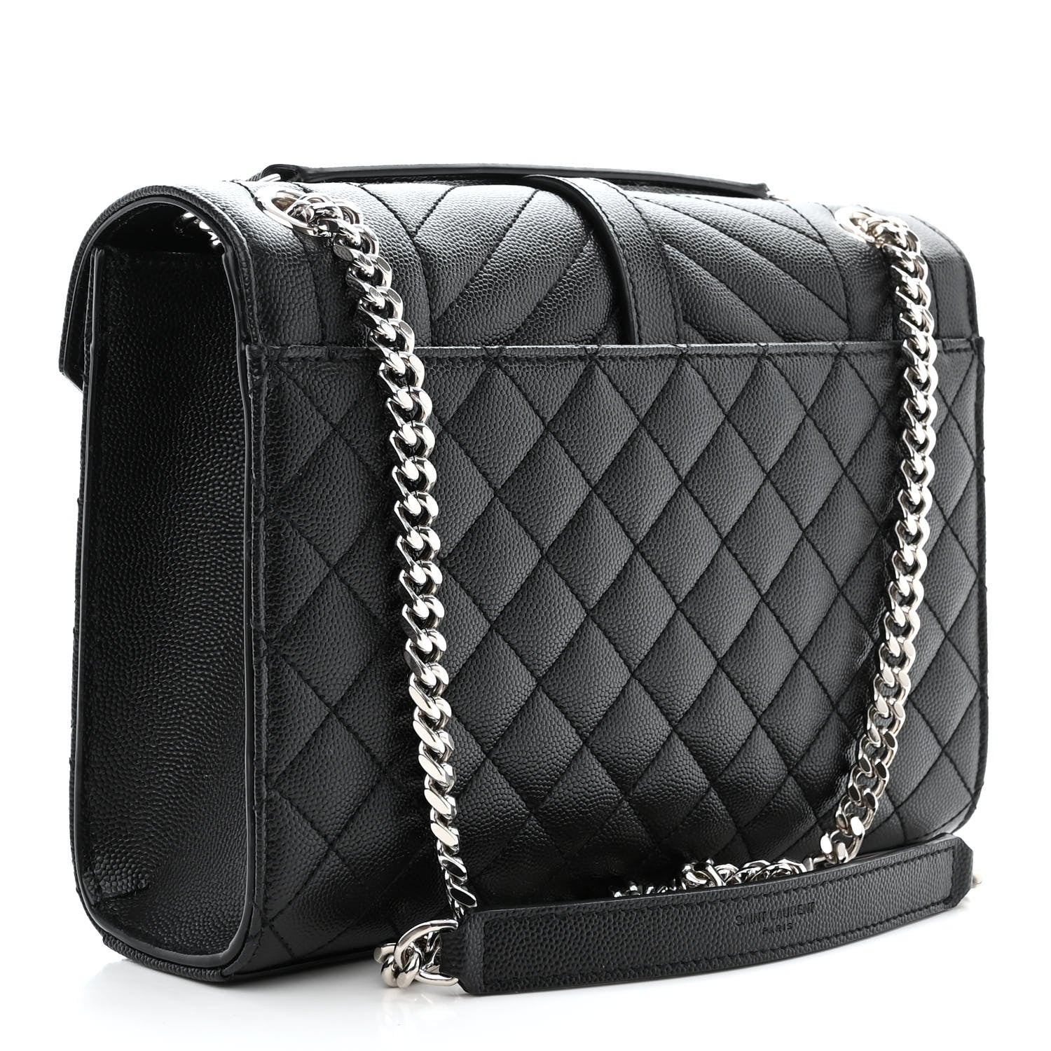 Saint Laurent Grain De Poudre Textured Mixed Matelasse Triquilt Medium Monogram Satchel Black 3 of 11