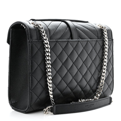 Saint Laurent Grain De Poudre Textured Mixed Matelasse Triquilt Medium Monogram Satchel Black 3 of 11