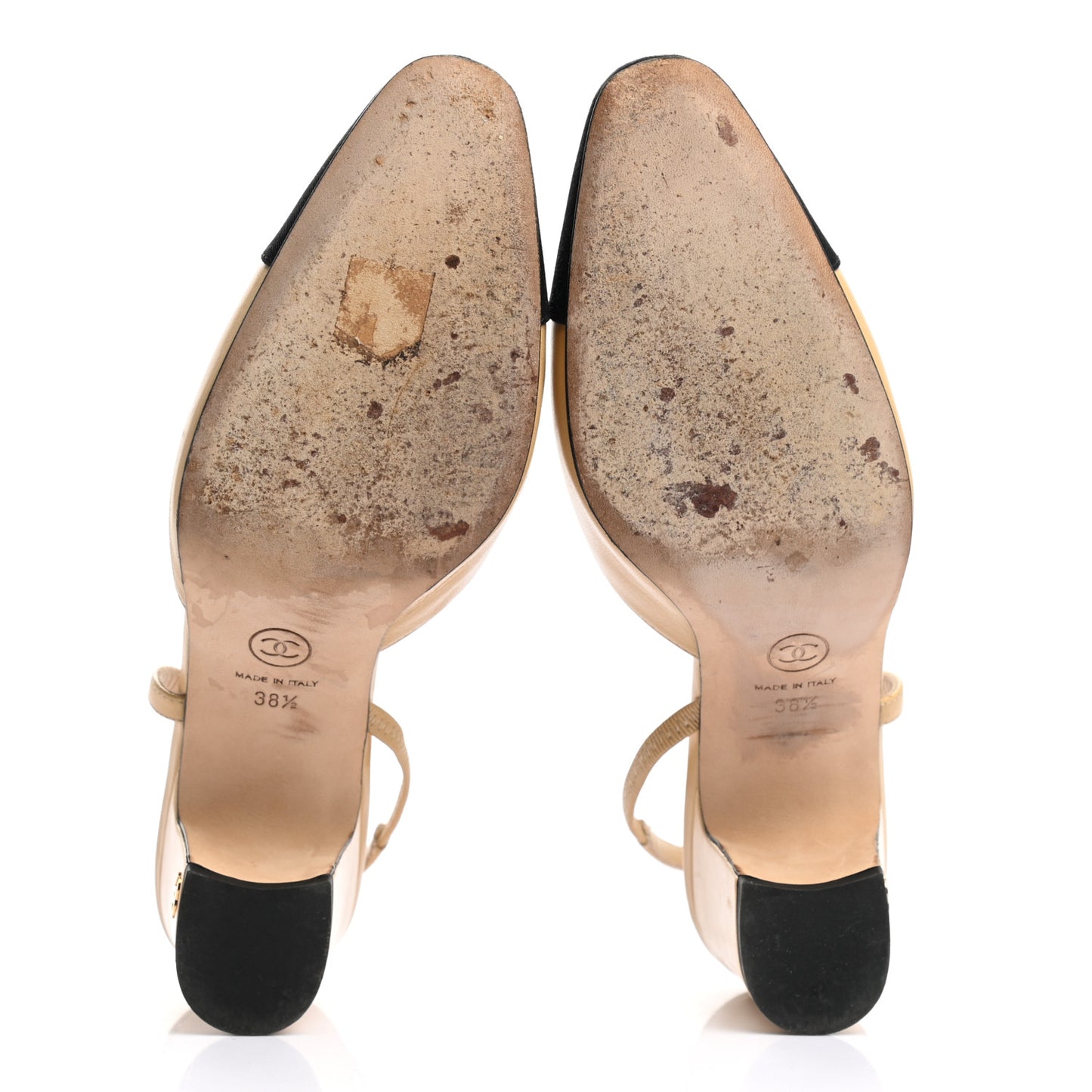 Goatskin Grosgrain Cap Toe CC Slingback Sandals 38.5 Beige Black
