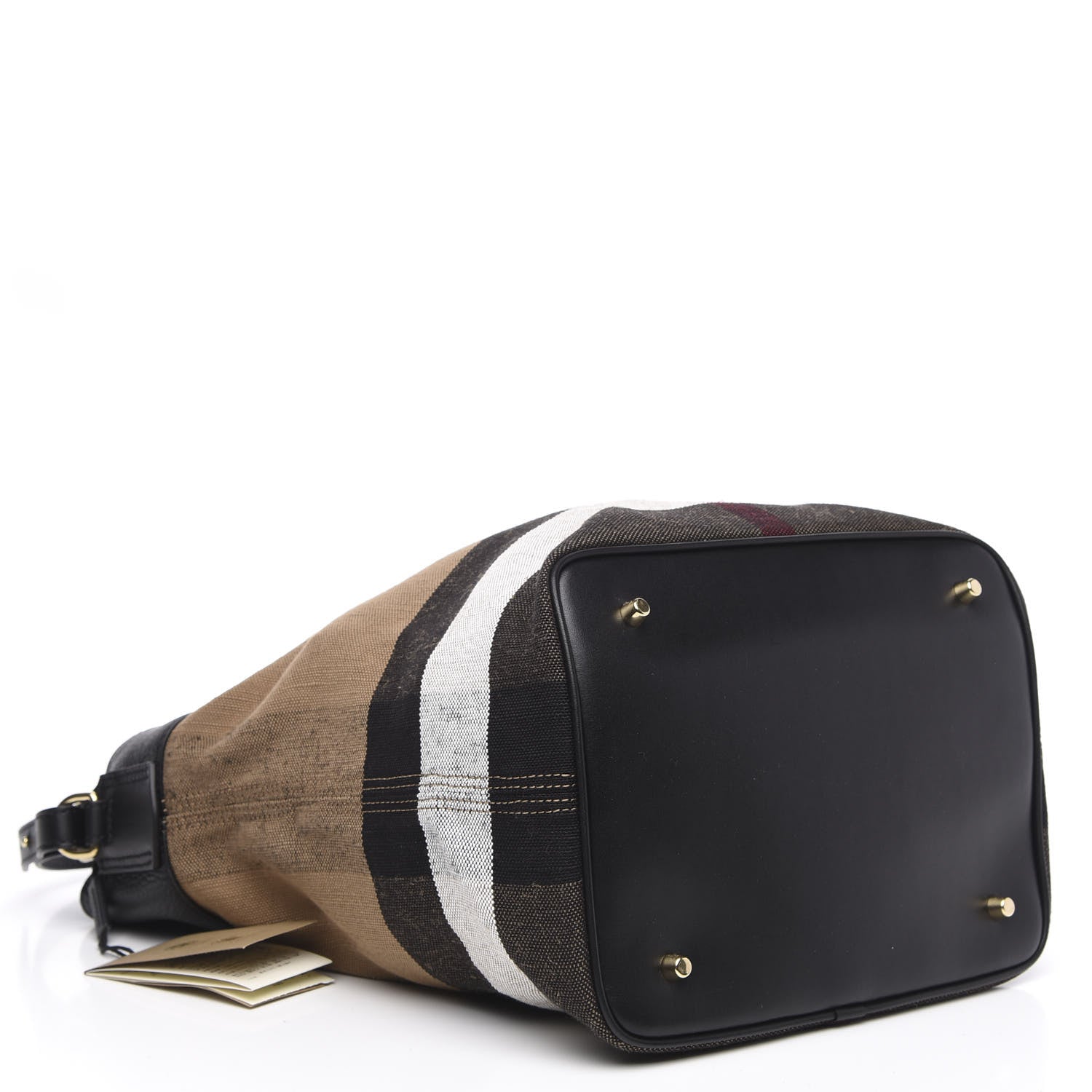 Burberry Grainy Calfskin Canvas Mega Check Medium Ashby Tassel Hobo Black 4 of 10
