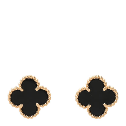 Van Cleef & Arpels 18K Yellow Gold Black Onyx Sweet Alhambra Earrings 1 of 5