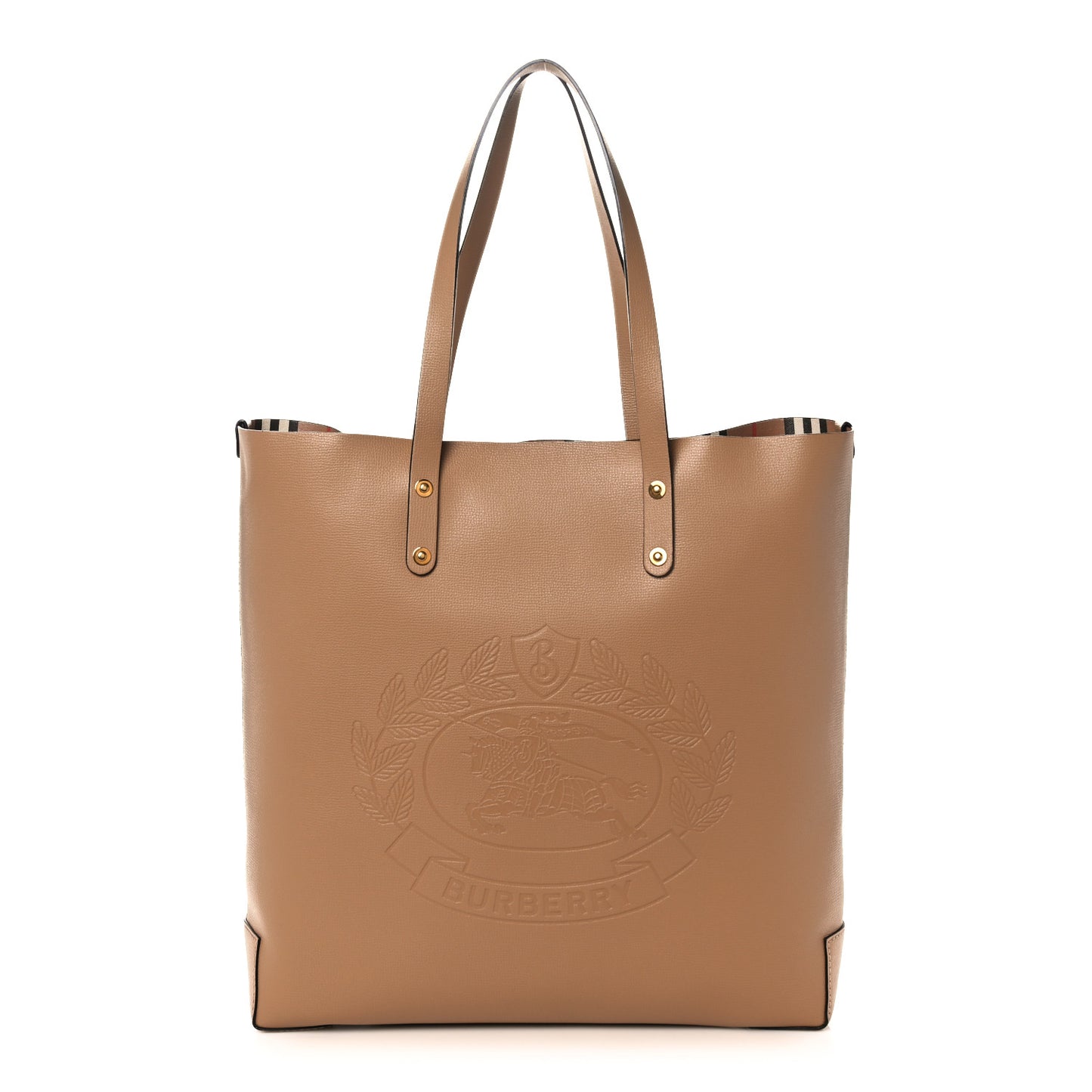 Calfskin Embossed Crest Large Tote Light Camel