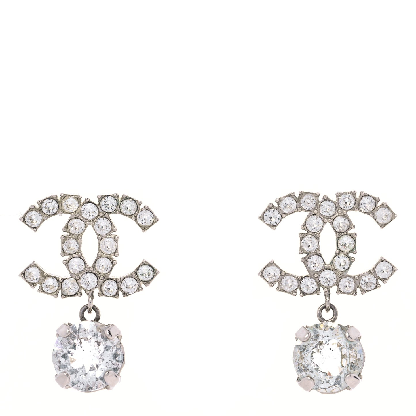 Crystal CC Drop Earrings Silver