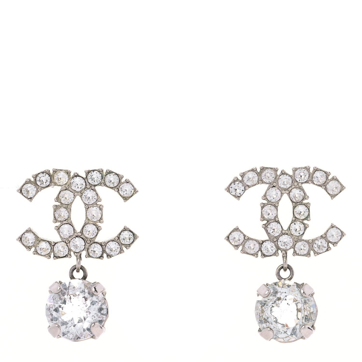 Chanel Crystal CC Drop Earrings Silver 1 of 5