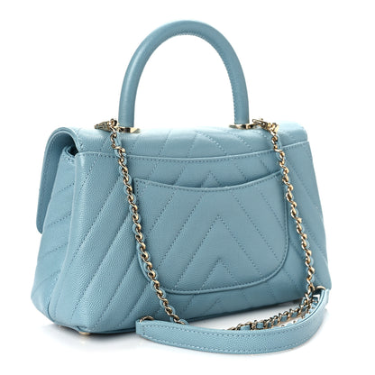 Chanel Caviar Chevron Quilted Mini Coco Handle Flap Sky Blue 3 of 9