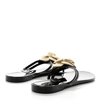 Chanel Jelly Camellia Thong Sandals 40 Black Ivory 4 of 8