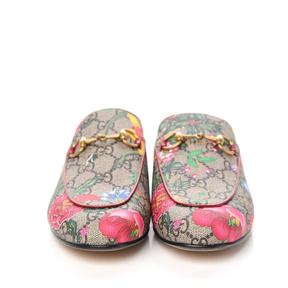Gucci GG Supreme Monogram Flora Womens Princetown Slippers 37 Beige Ebony Multicolor Rosso 2 of 9