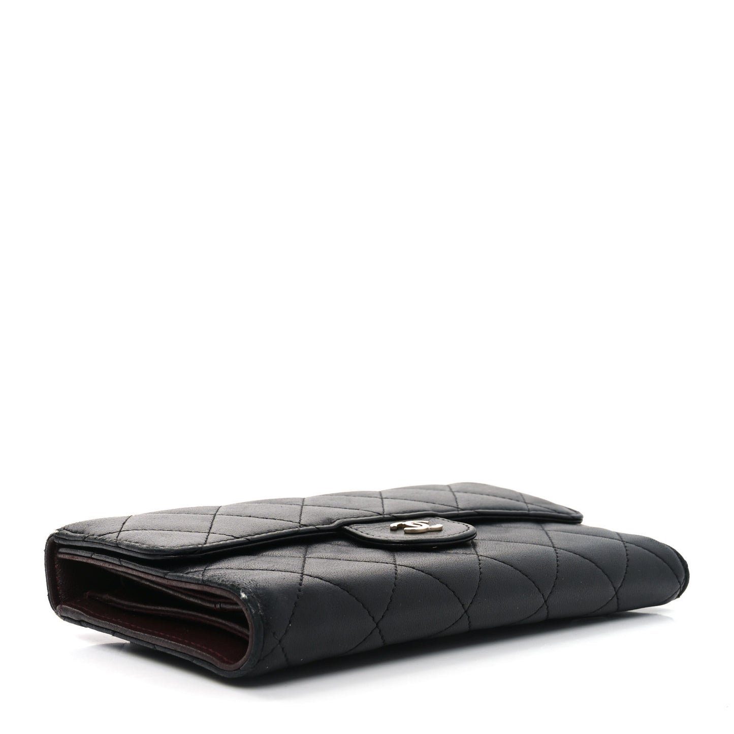 Lambskin Quilted Large Flap Wallet Black
