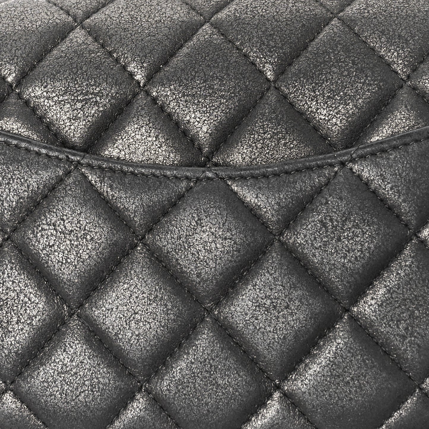 Iridescent Calfskin Quilted Mini Rectangular Flap Dark Grey