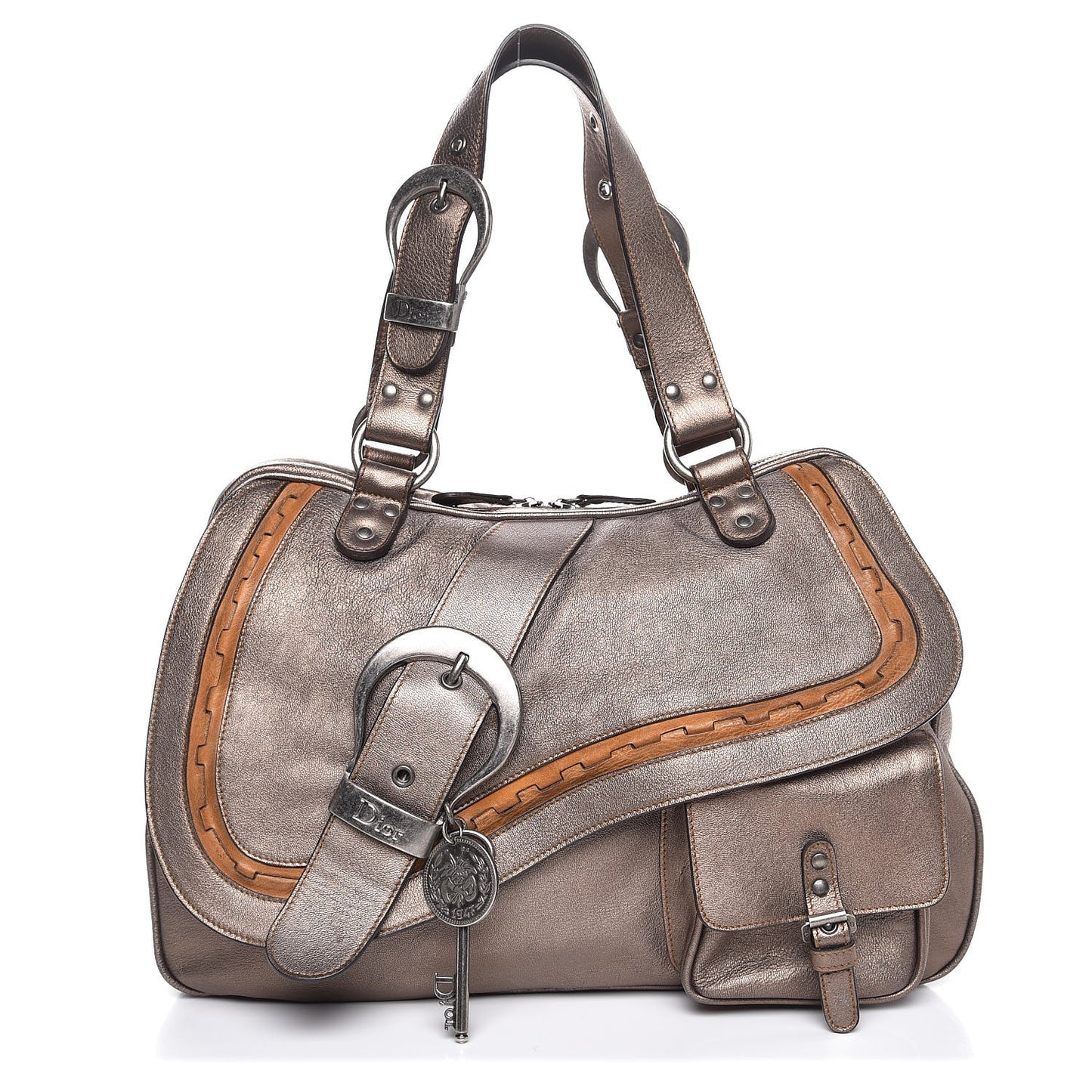 Metallic Calfskin Medium Gaucho Double Saddle Bag Bronze