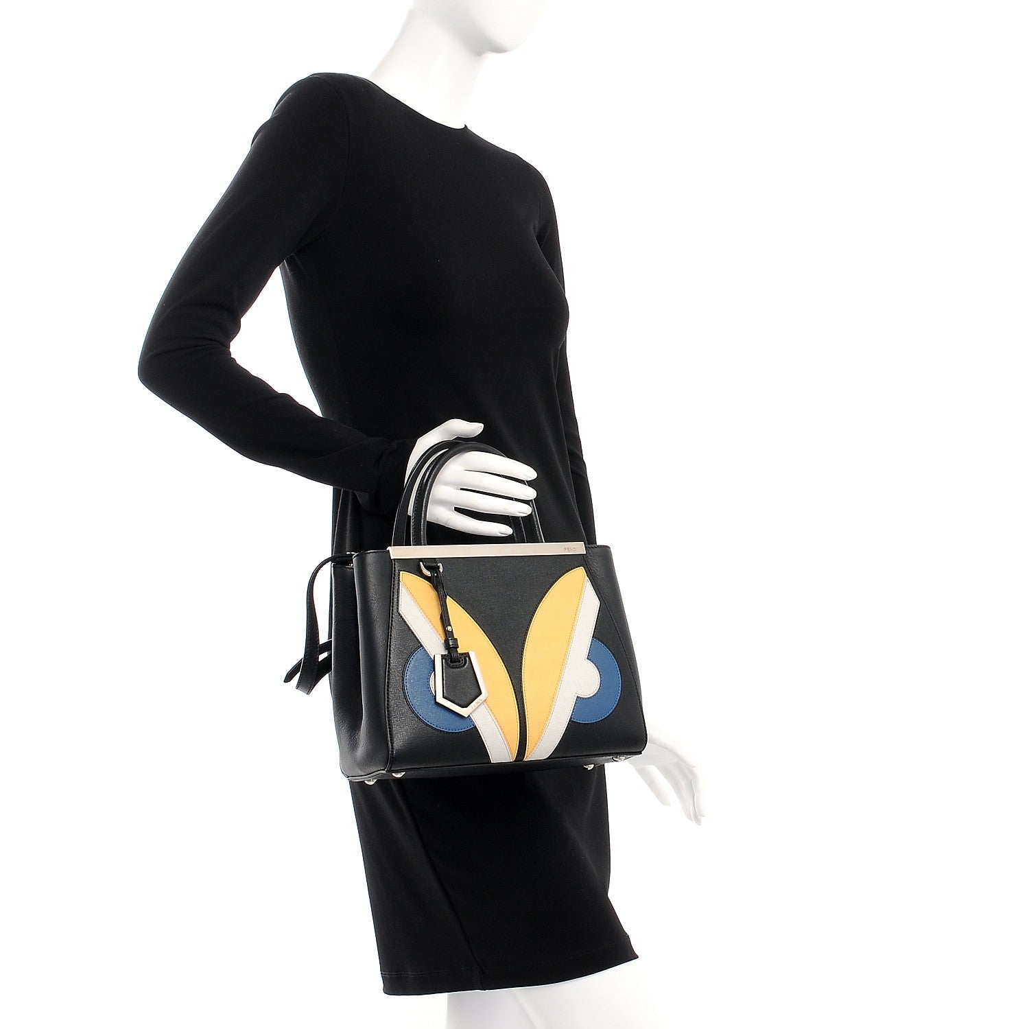 Fendi Saffiano Monster Colorblock Petite 2Jours Tote Black 3 of 9