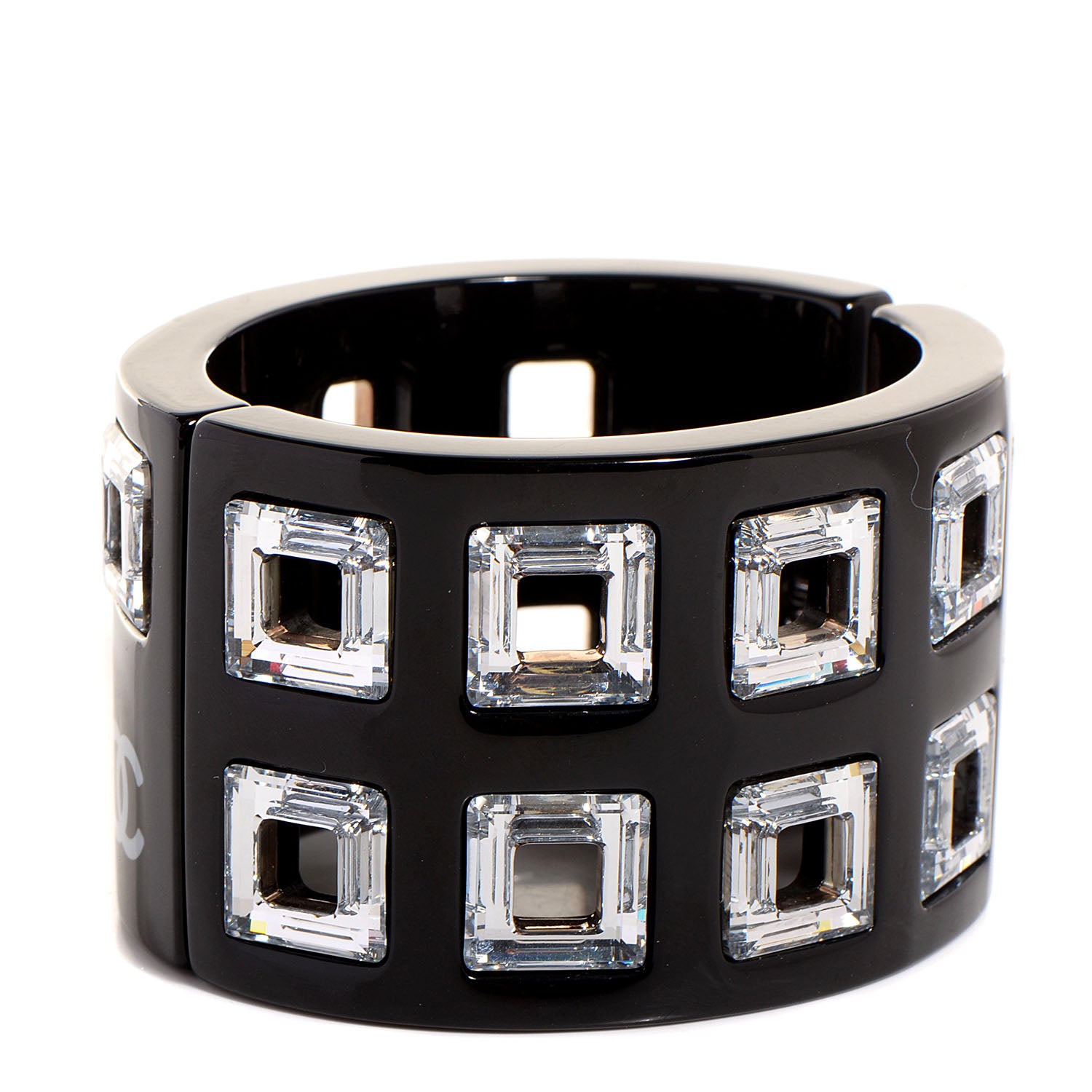 Chanel Resin Baguette Crystal CC Cuff Black 4 of 5
