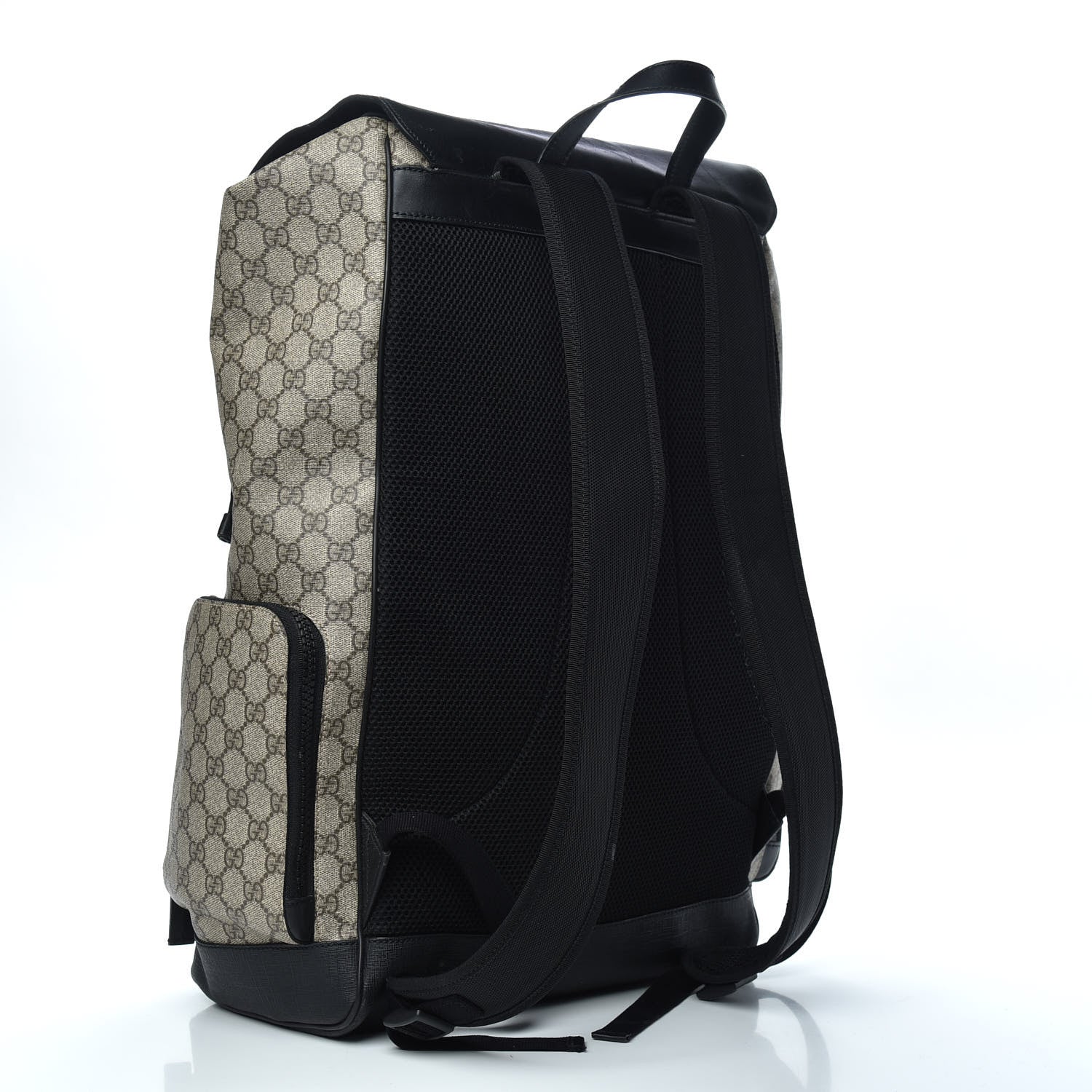 Gucci GG Supreme Monogram Single Buckle Backpack Beige Black 2 of 14