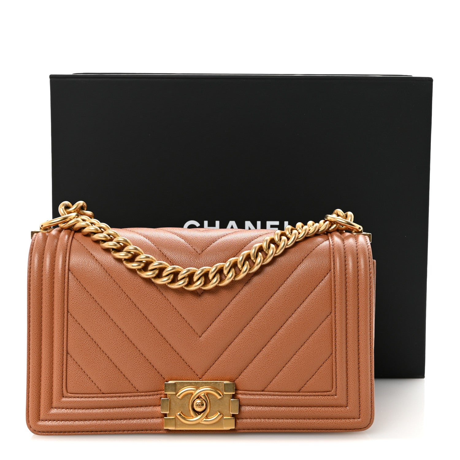 Chanel Caviar Chevron Quilted Medium Boy Flap Brown 11 of 11