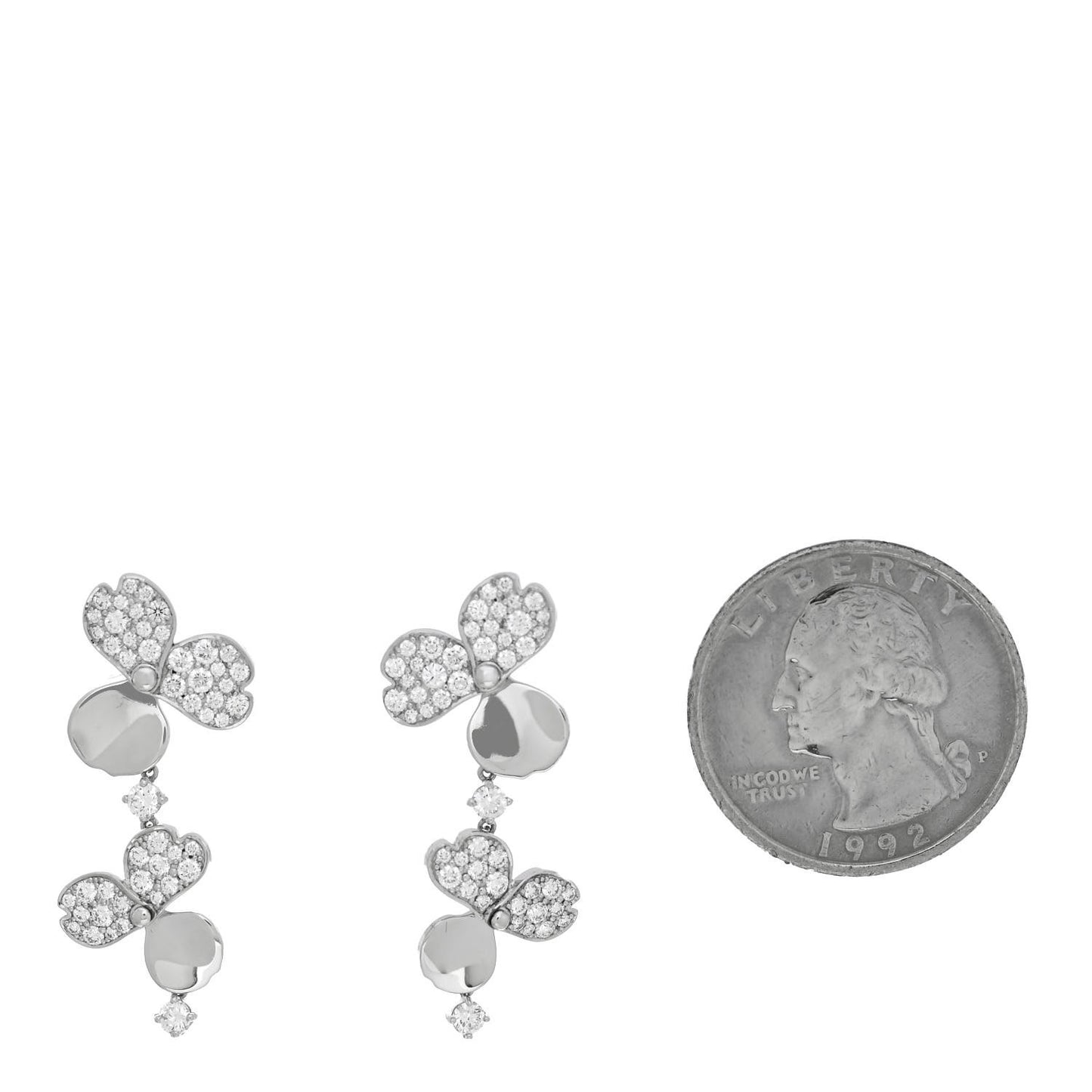 Platinum Diamond Paper Flowers Cluster Drop Earrings