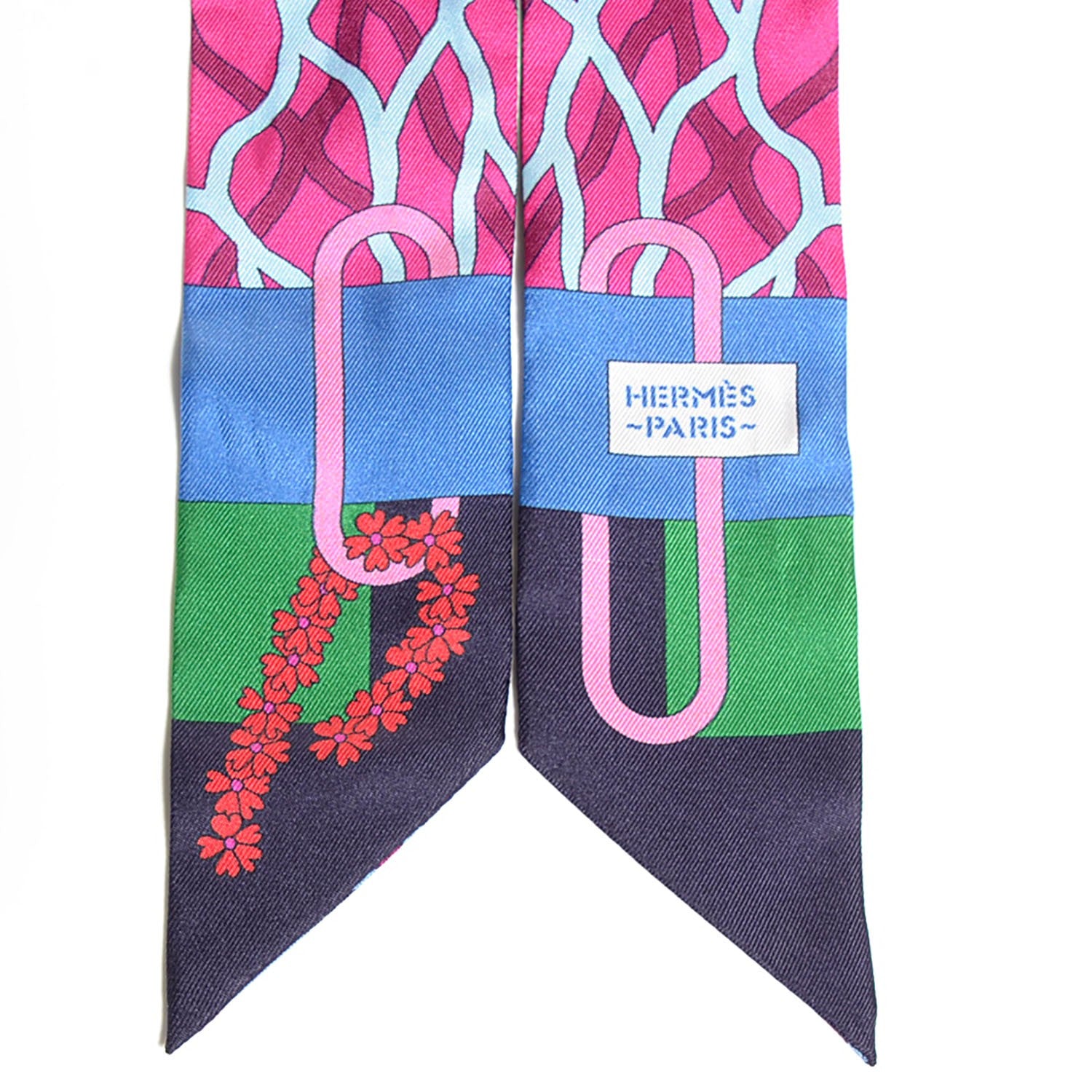 Hermes Silk Ballet Aquatique Twilly Navy Fuschia Green 3 of 5