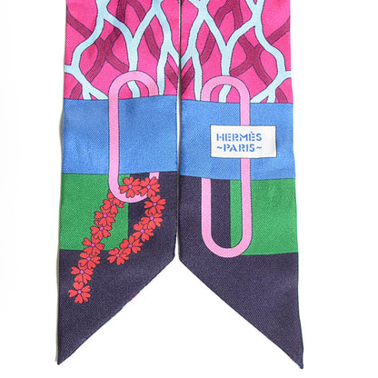 Hermes Silk Ballet Aquatique Twilly Navy Fuschia Green 3 of 5