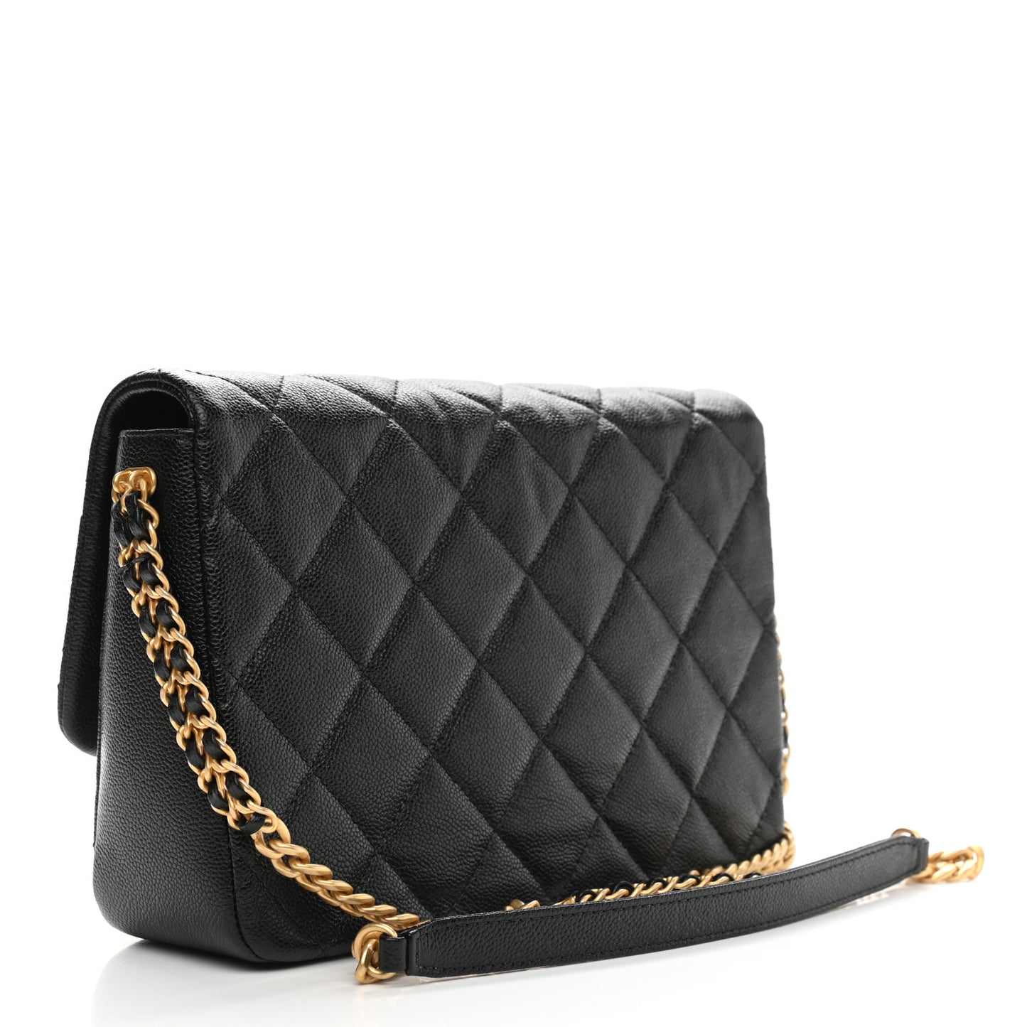 Shiny Caviar Quilted Large Chain Melody Flap Black
