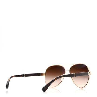 Chanel Lambskin Quilted CC Aviator Sunglasses 4195-Q-A Brown  Gold 4 of 8