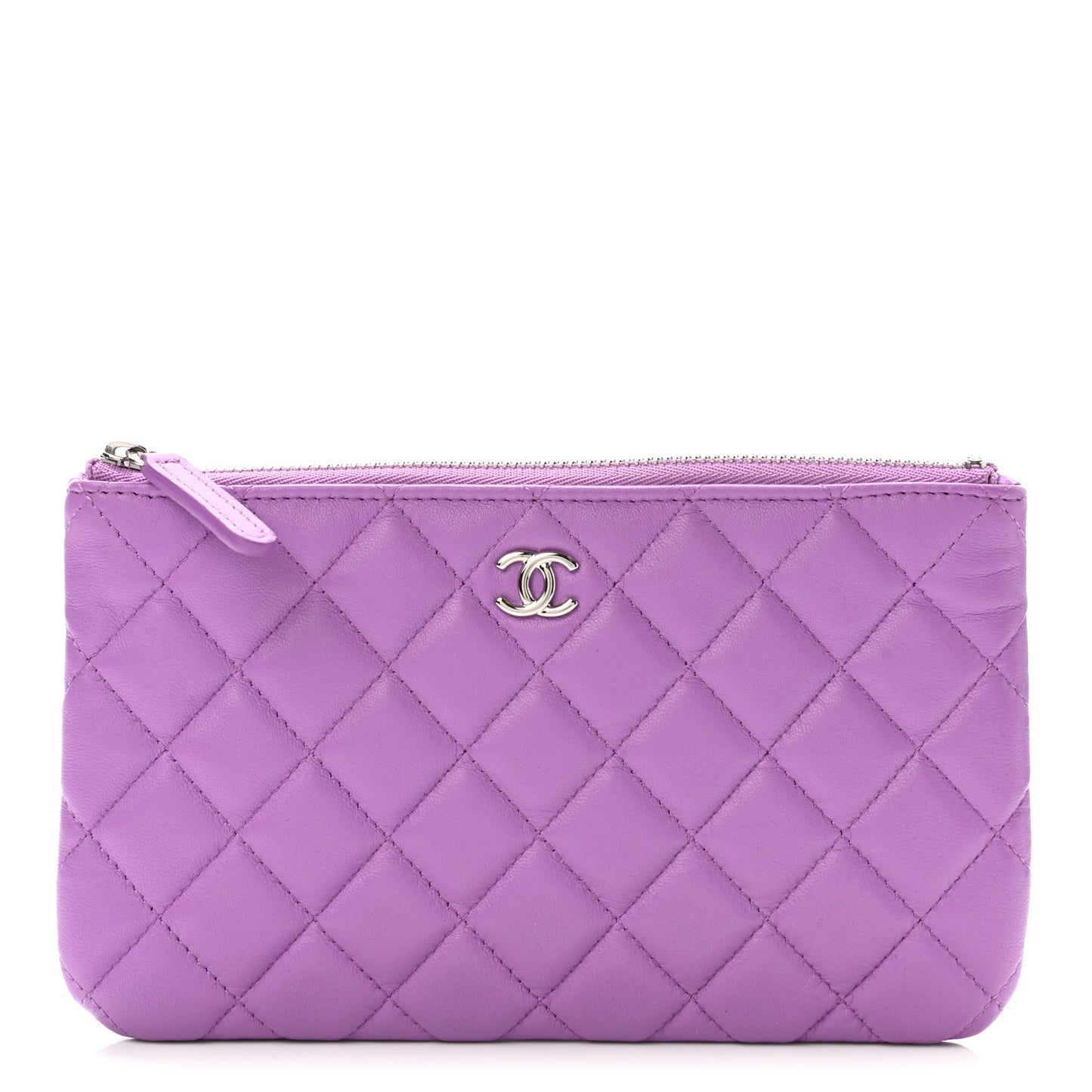Lambskin Quilted Zipped Pouch Purple