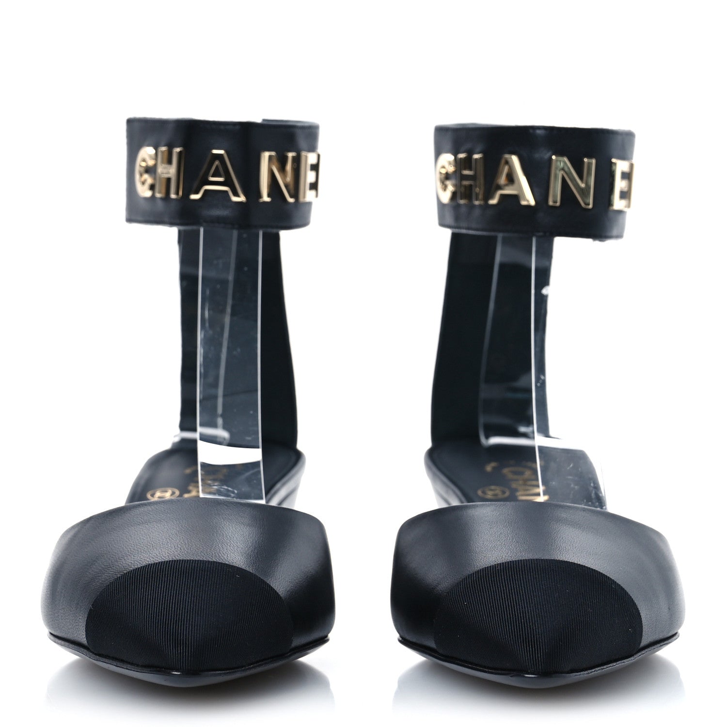 Chanel Lambskin Grosgrain Cap Toe Logo Ankle Strap Pumps 36.5 Black 3 of 12