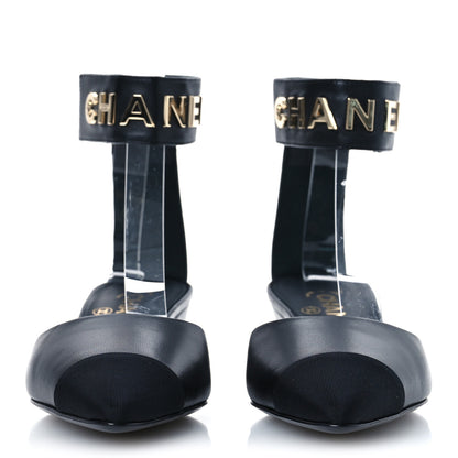 Chanel Lambskin Grosgrain Cap Toe Logo Ankle Strap Pumps 36.5 Black 3 of 12