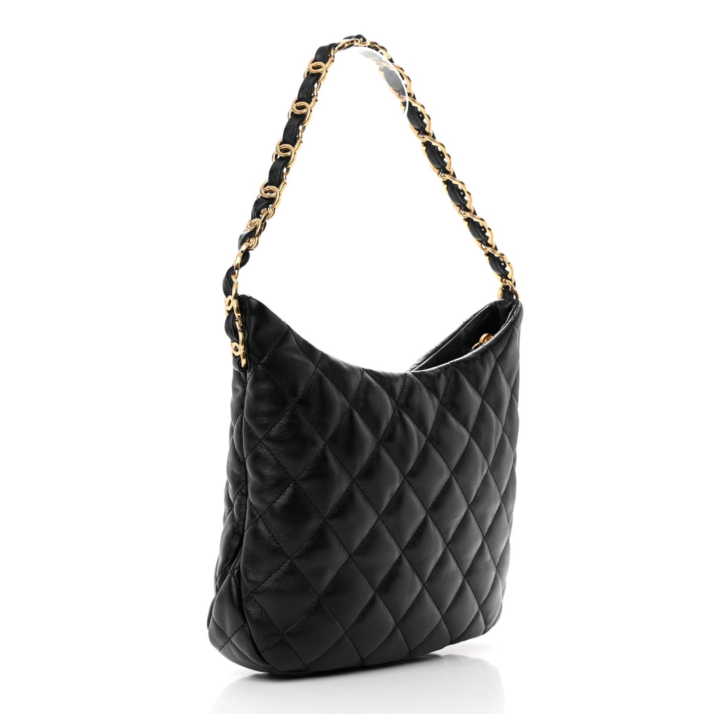 Lambskin Quilted Large CC Links Hobo Black